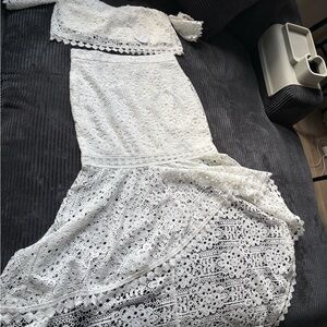 Elegant White Lace two piece Dress